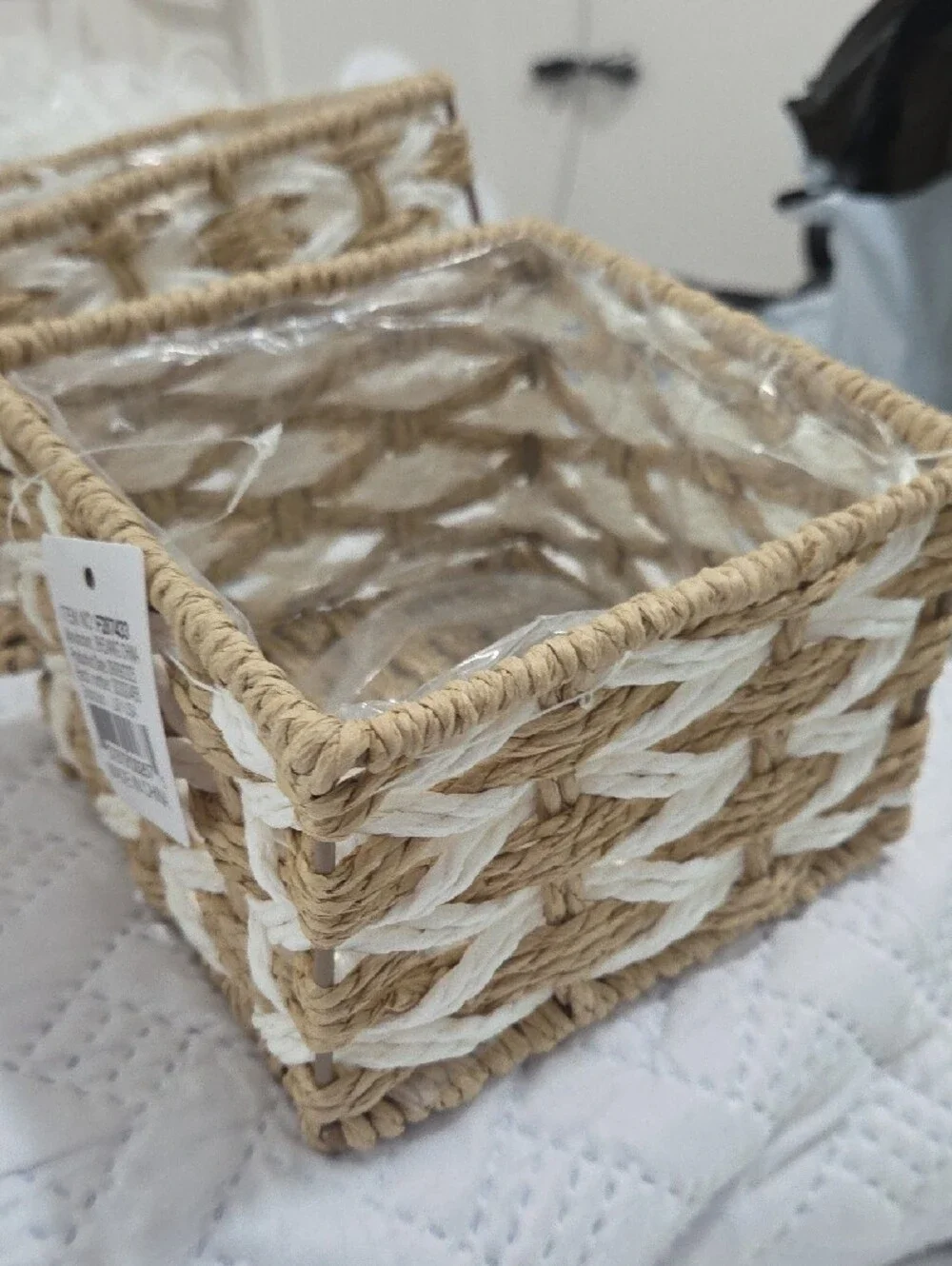 Woven Seagrass and White Rope 3 Pcs Storage Basket